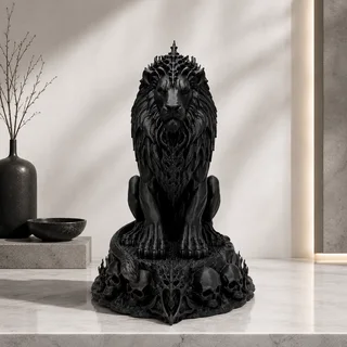 Escultura León con Calaveras 17 cm